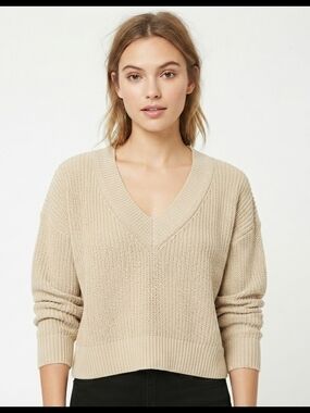 Forever 21 Beige V-Neck Chunky Knit Sweater